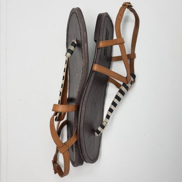 Shoemint Brown Stripe Thong Flat Slingback Ankle Buckled Sandals Women's Size 6 - Picture 11 of 13